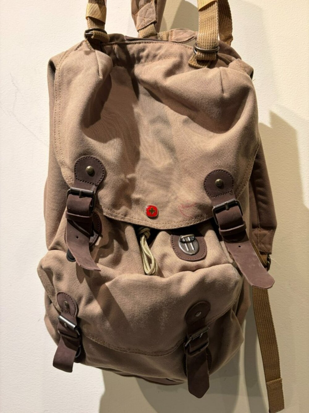 Wenger WG24709 Heavy Duty Tan Canvas Backpack w/ Leather Straps